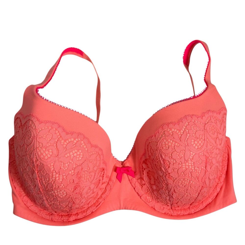Victoria's Secret Bra Demi Coral Lace 34DDD F75 Lined Underwire Floral‎